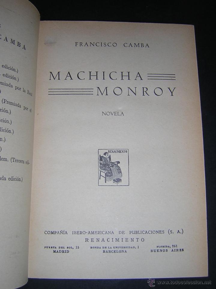 Libros antiguos: 1930 - FRANCISCO CAMBA - MACHICHA MONROY - PRIMERA EDICION - Foto 3