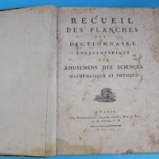 Libros antiguos: RECUEIL DES PLANCHES DU DICTIONNAIRE ENCYCLOPEDIQUE DES AMUSEMENS DES SCIENCIES, MATHEMATIQUE. 1792.