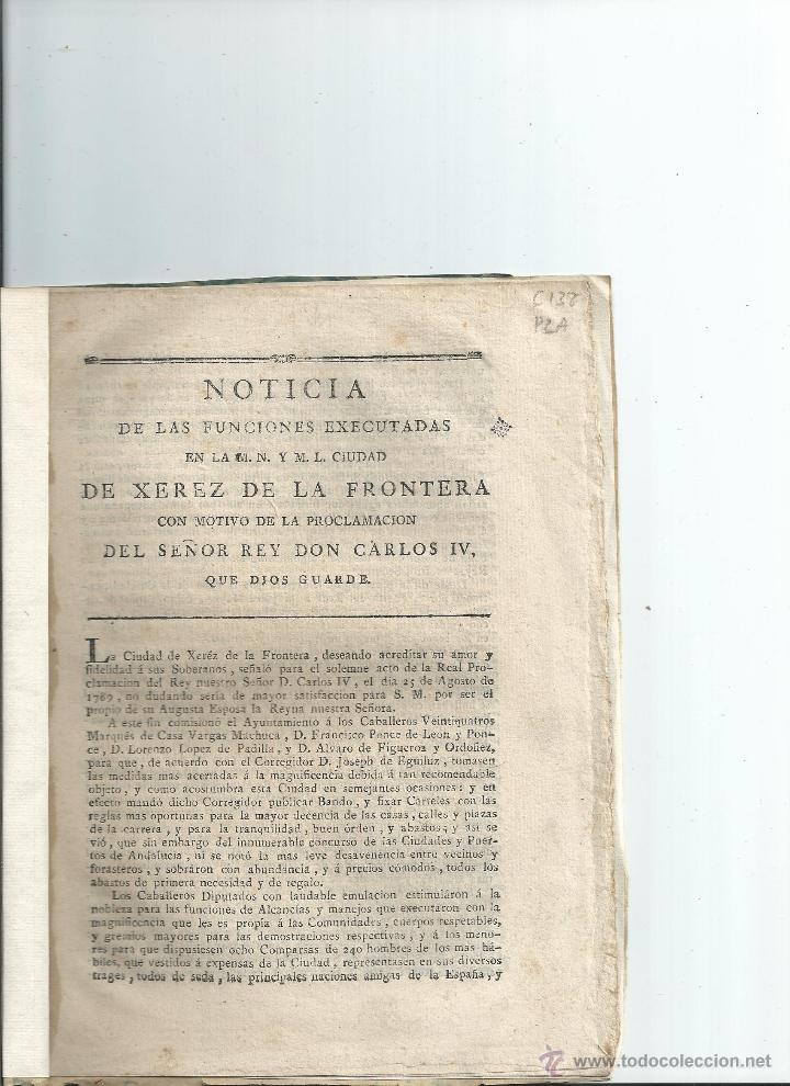 Old books: CARLOS IV - FIESTAS EN JEREZ DE LA FRONTERA CADIZ - 1790