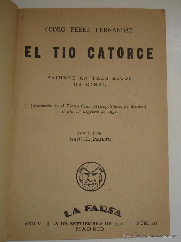 Libros antiguos: EL TIO CATORCE. SAINETE EN TRES ACTOS - Foto 4