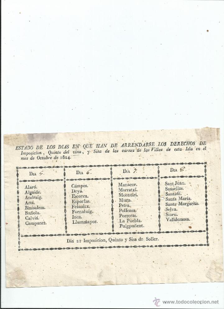 Libros antiguos: D&iacute;a 21 Imposici&oacute;n, Quinto y Sisa de Soller 1824. Mallorca - Foto 1