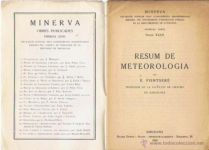 Libros antiguos: RESUM DE METEOROLOGIA  E. FONTSER&Eacute; 1919 - Foto 2