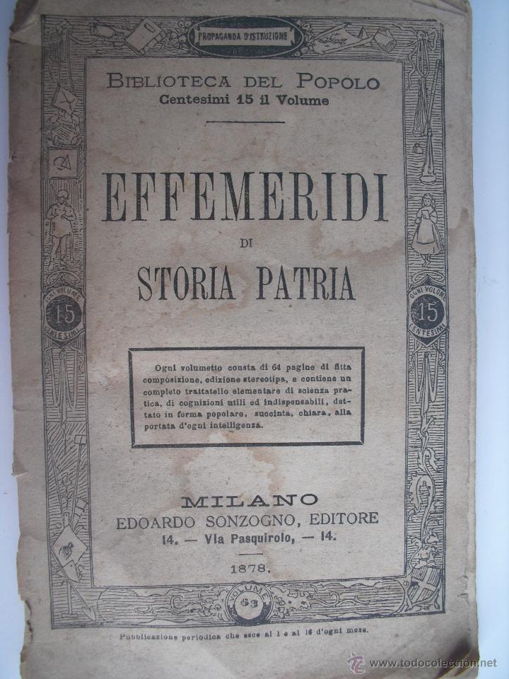 Libros antiguos: Effemeridi di Storia Patria. - Foto 1