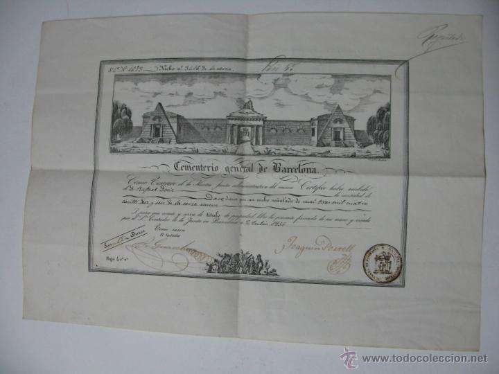 Libros antiguos: Recibo de pago de nicho Barcelona de 1855