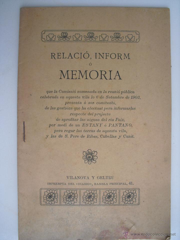 Libros antiguos: Relacio, inform o mem&ograve;ria que la Comisi&oacute;...per a informarlos respecte del projecte (Pant&agrave; del Foix)