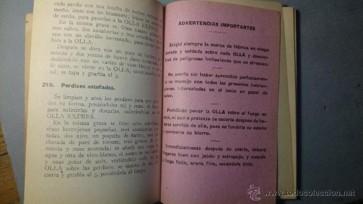 Libros antiguos: 360 F&oacute;RMULAS DE COCINA. para guisar con OLLA EXPRES. - Foto 3