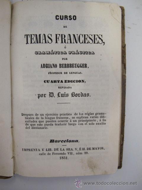 Libros antiguos: Curso de temas franceses. Adriano Berbreugger, 1851 - Foto 1