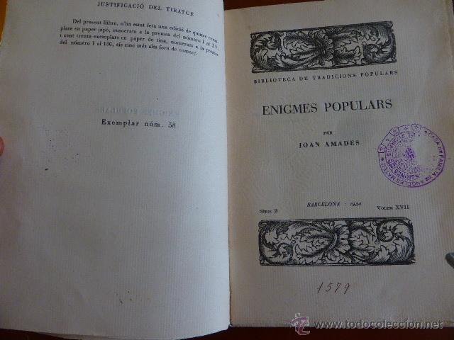 Libros antiguos: Enigmes Populars. Joan Amades. - Foto 2