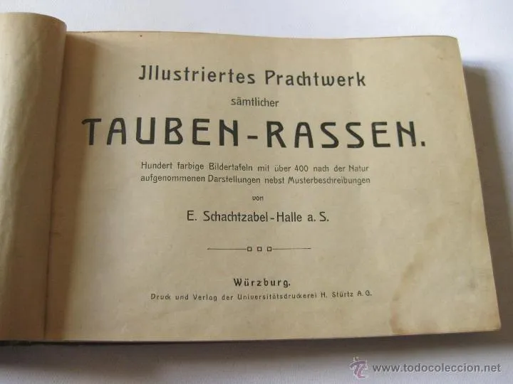 ALBUM DE PALOMAS. ILLUSTRIERTES PRACHTWERK. SAMTLICHER. TAUBEN RASSEN SCHACHTZABEL 1906