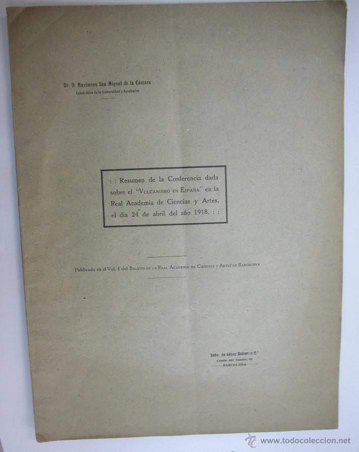 Antiquarische B&uuml;cher: Resumen de la Conferencia dada sobre el Vulcanismo en Espa&ntilde;a. M&aacute;ximo San Miguel de la C&aacute;mara