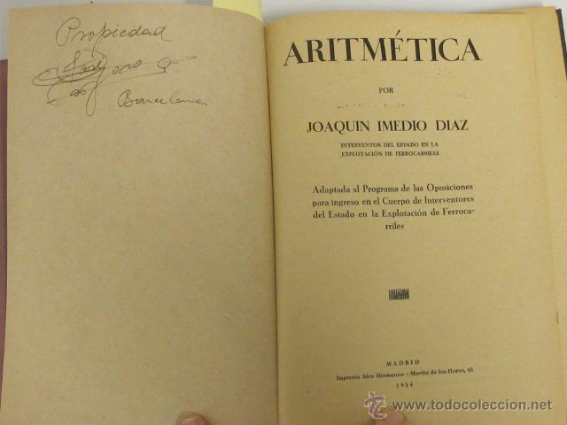 Libros antiguos: Aritm&eacute;tica. Joaquin Imedio, 1934 - Foto 2