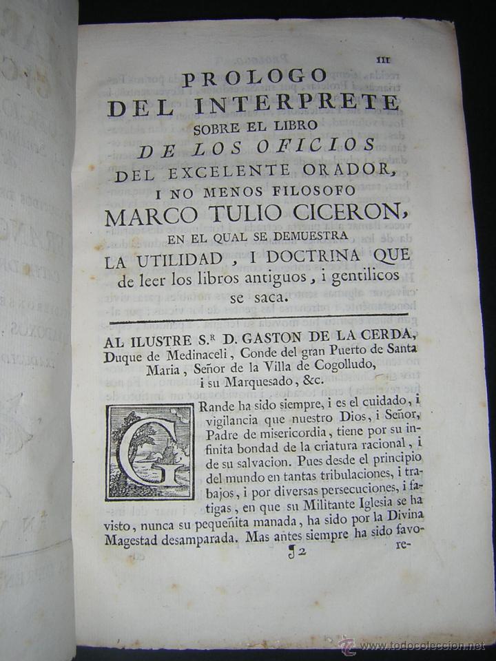 Libros antiguos: 1774 - LOS LIBROS DE MARCO TULIO CICERON: DE LOS OFICIOS, DE LA AMICIA, DE LA SENECTUD... - Foto 3