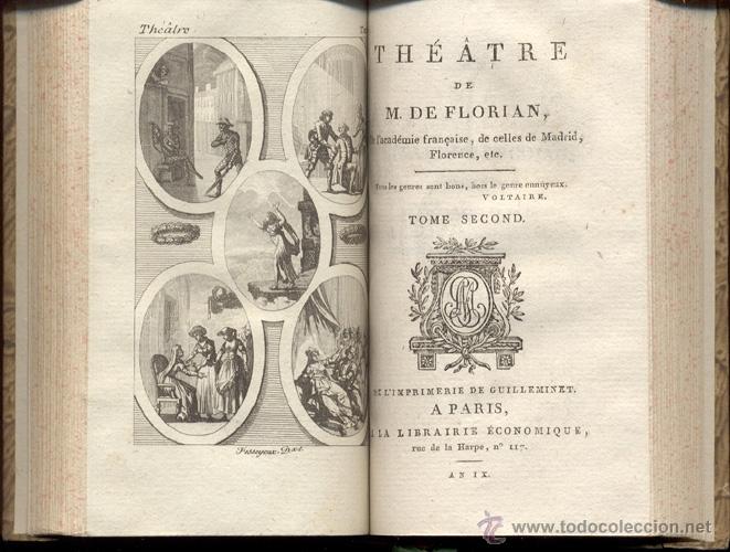 Libros antiguos: TH&Eacute;ATRE de M. FLORIAN - 2 tomos - A&ntilde;o 1799 - Foto 3