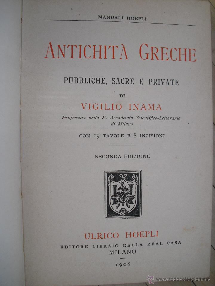 Libros antiguos: Antichita Greche. Inama, Vigilio - Foto 1