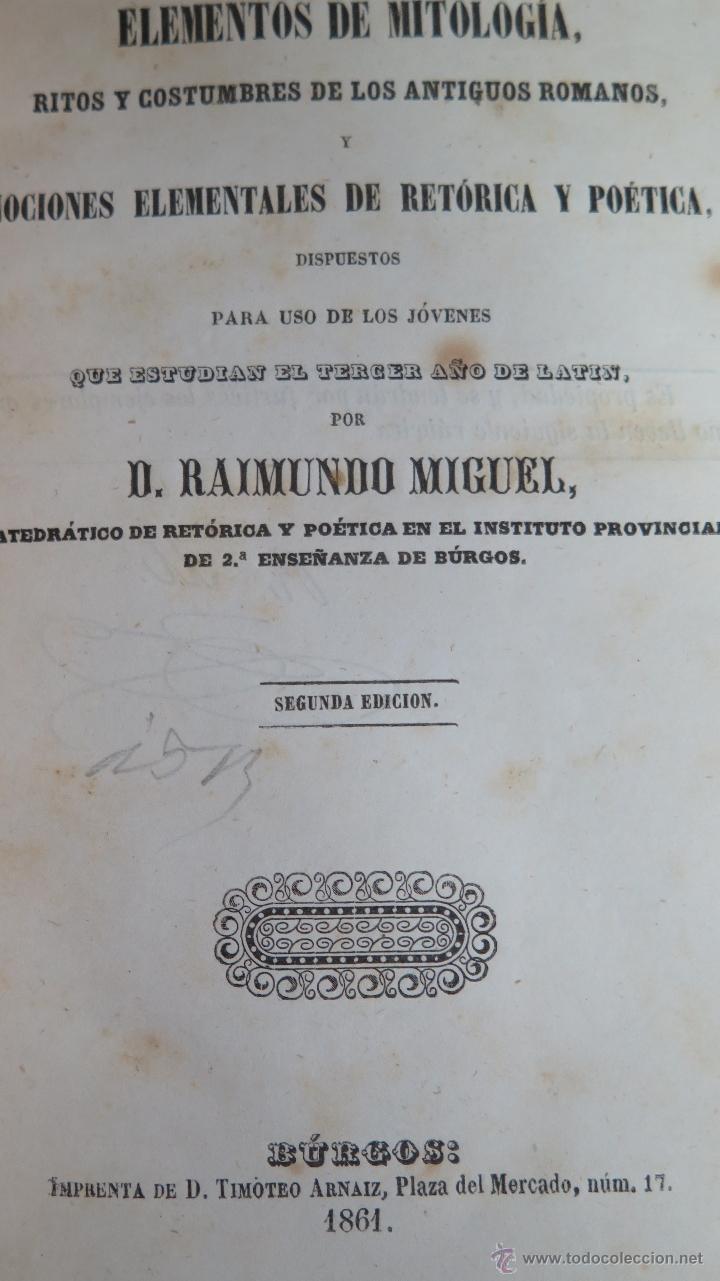 Libros antiguos: 1861.- ELEMENTOS DE MITOLOGIA. RAIMUNDO DE MIGUEL - Foto 2