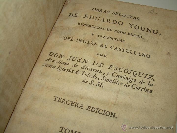 Libros antiguos: LIBRO TAPAS DE PIEL.......OBRAS DE EDUARDO YOUNG......A&Ntilde;O 1.804 - Foto 3