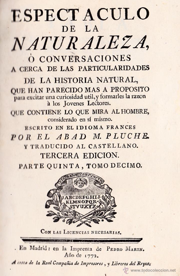 Libros antiguos: ESPECTACULO DE LA NATURALEZA -TOMO DECIMO-MADRID 1772 - Foto 1