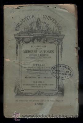 Old books: OTELO. BIBLIOTECA UNIVERSAL. COL. MEJORES AUTORES TOMO CXII Nº 112. SHAKESPEARE, G. A-PEQUEÑO-0187