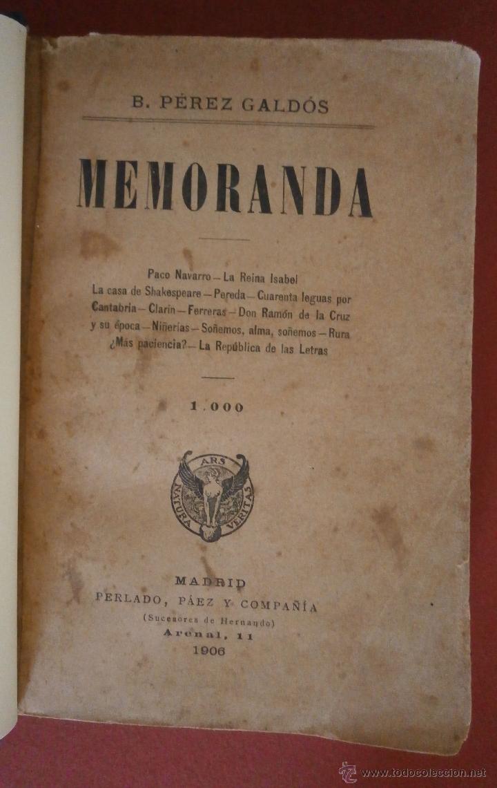 Libros antiguos: Memoranda. B. P&eacute;rez Gald&oacute;s - Foto 1