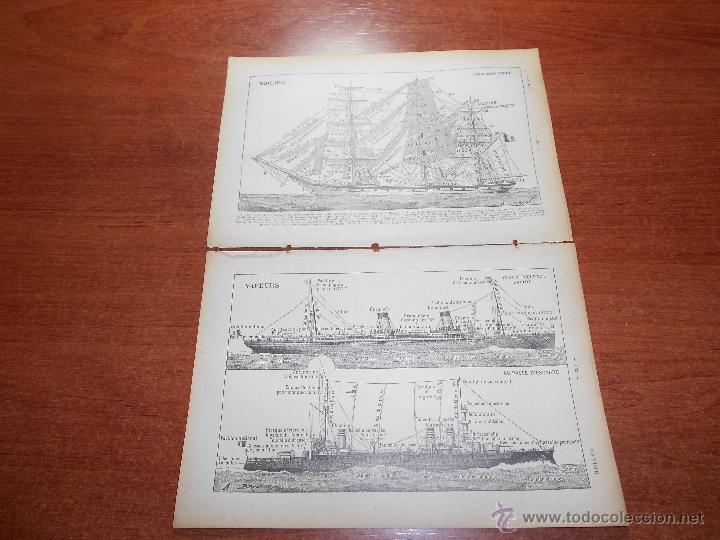 Libros antiguos: BELLA ILUSTRACI&Oacute;N DE DICCIONARIO FRANC&Eacute;S DE 1918: BARCOS VELERO Y VAPOR CON NOMBRE DE SUS PARTES