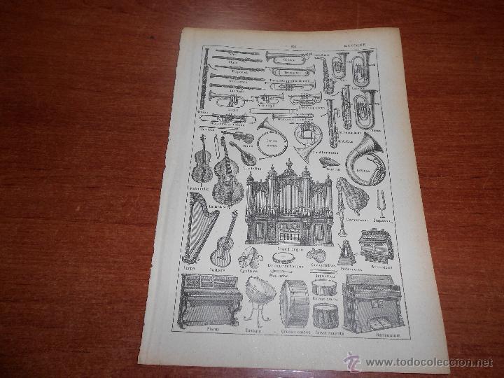 Libros antiguos: BELLA ILUSTRACI&Oacute;N DE DICCIONARIO FRANC&Eacute;S DE 1918: INSTRUMENTOS MUSICALES