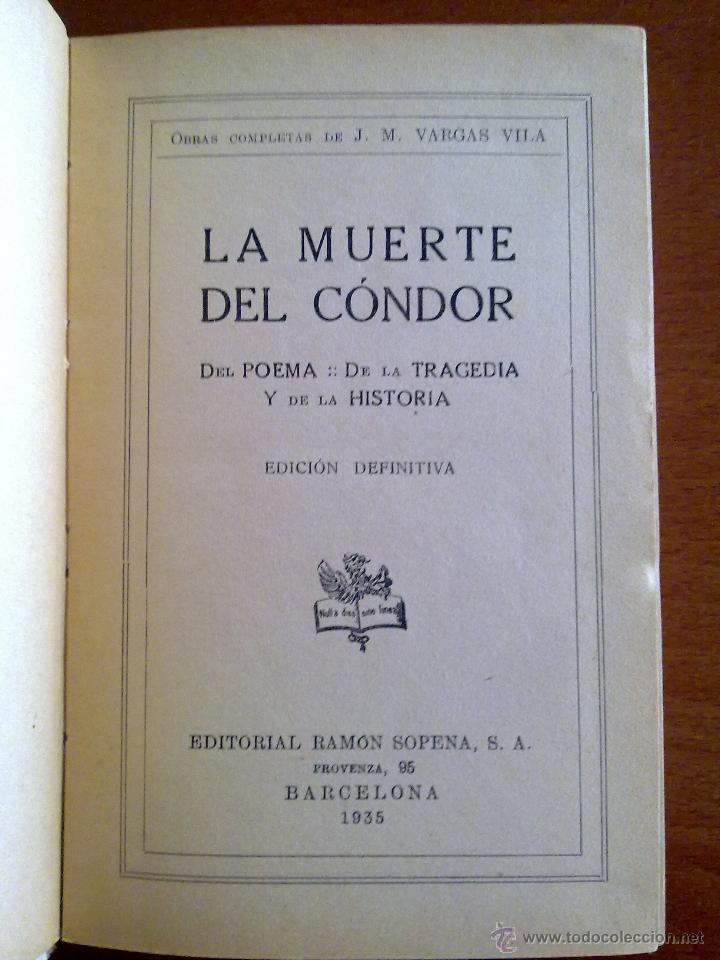 Libros antiguos: LA MUERTE DEL C&Oacute;NDOR, VARGAS VILA - Foto 3