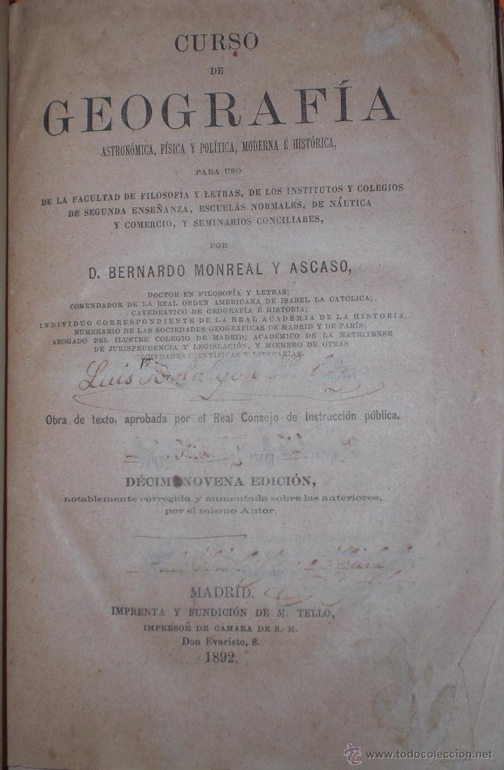 Libros antiguos: Monreal geografia 1892 zxy - Foto 2