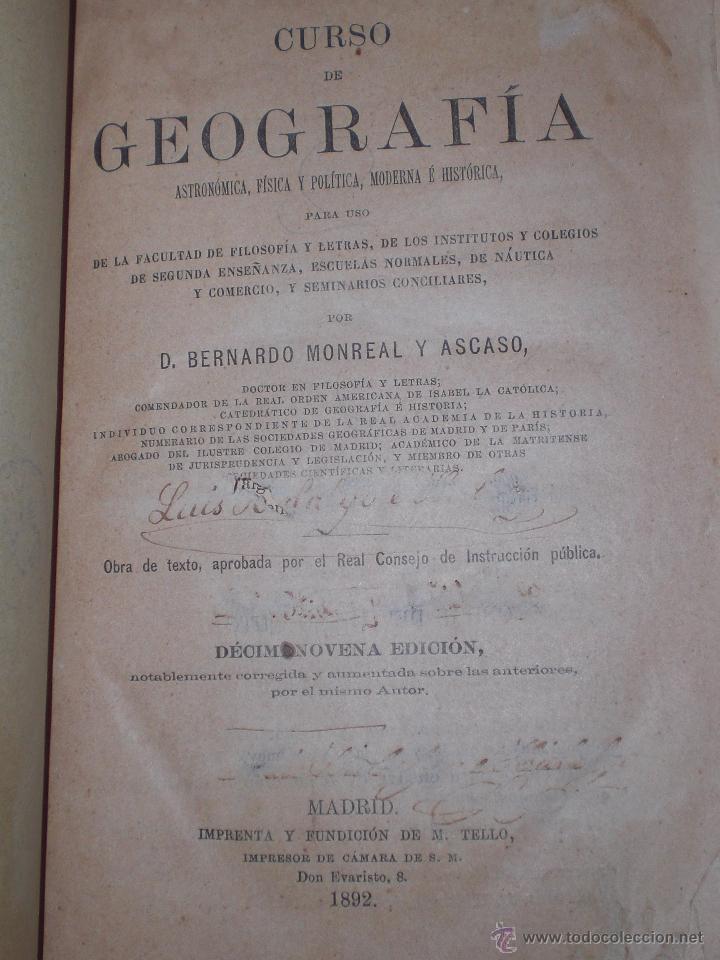 Libros antiguos: Monreal geografia 1892 zxy - Foto 3