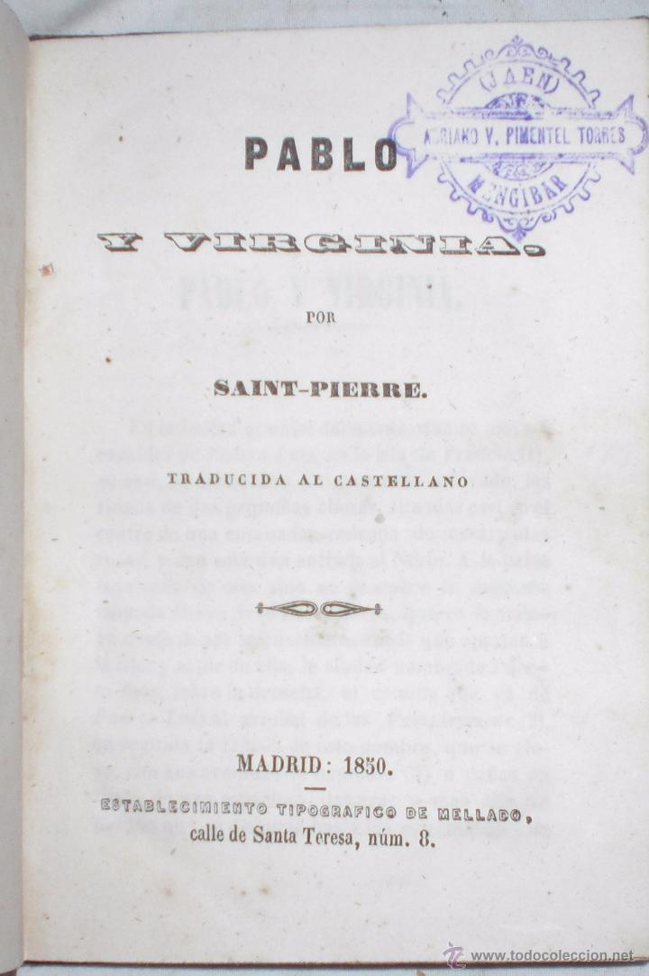 Libros antiguos: pablo y Virginia 1850 zxy - Foto 2