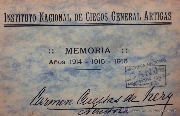 Libros antiguos: Instituto Nacional De Ciegos Gral Artigas Memoria 1914-1915-1916