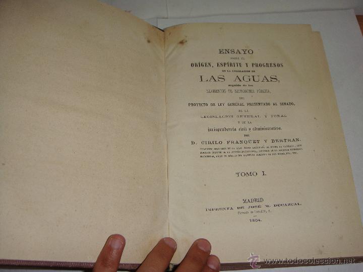 Libros antiguos: ENSAYO SOBRE EL OR&Iacute;GEN, ESP&Iacute;RITU Y PROGRESOS DE LA LEGISLACI&Oacute;N DE LAS AGUAS. TOMO I. 1864 - Foto 2