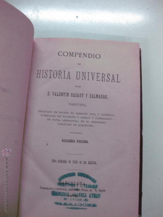 Libros antiguos: COMPENDIO DE HISTORIA UNIVERSAL. VALENTIN BASART Y DALMASES. TIP.CAT. 1879. - Foto 2