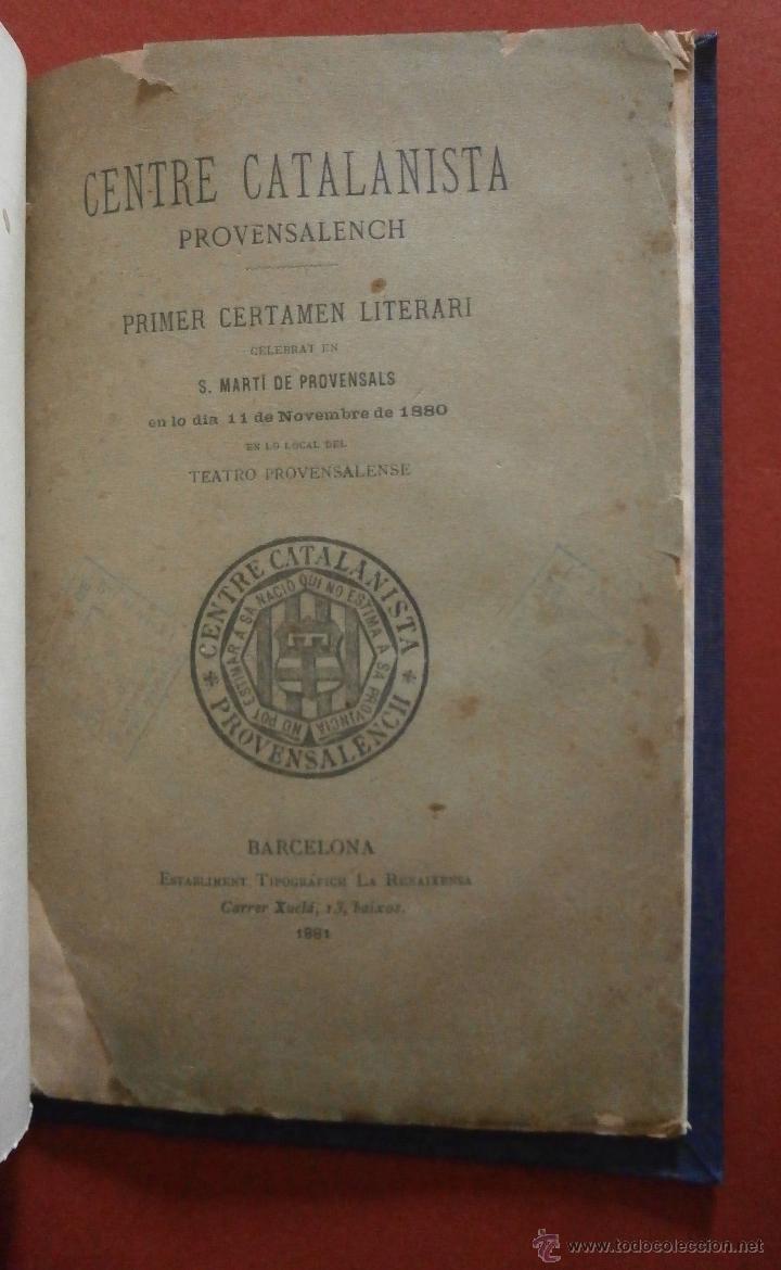 Antiquarische B&uuml;cher: Centre Catalanista Provensalench. Primer Certamen Literari celebrat en S. Mart&iacute; de Provensals