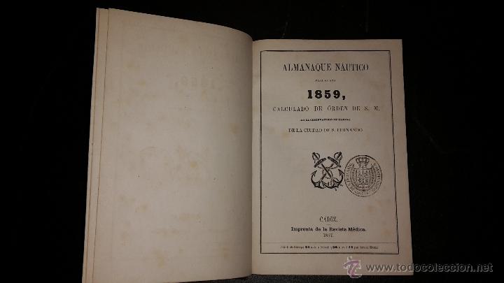 Libros antiguos: ALMANAQUE NAUTICO PARA EL A&Ntilde;O 1859. - Foto 1