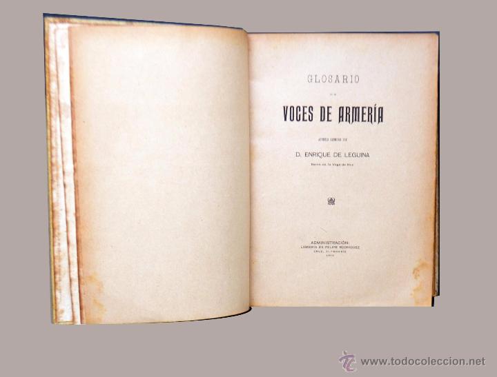 Libros antiguos: ENRIQUE DE LEGUINA GLOSARIO DE VOCES DE ARMER&Iacute;A . 1912
