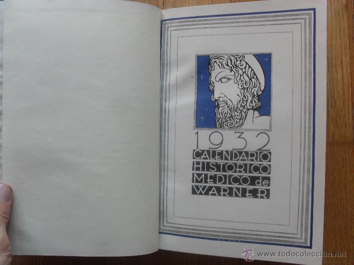 Libros antiguos: CALENDARIO HISTORICO MEDICO DE WARNER 1932, - Foto 1