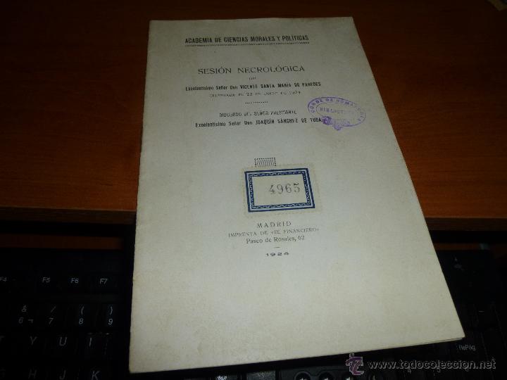 Livres anciens: sesion necrologica, vicente santa maria de paredes, discurso de sanchez toca, madrid 1924