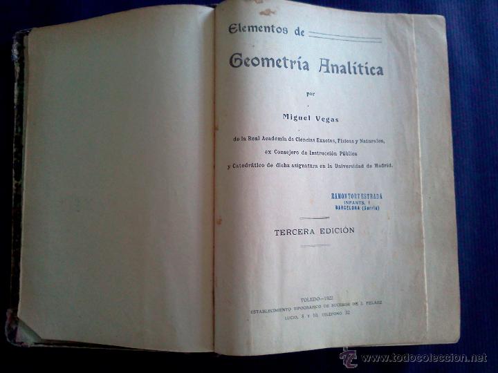 Libros antiguos: Elementos de Geometr&iacute;a Anal&iacute;tica. - Foto 1