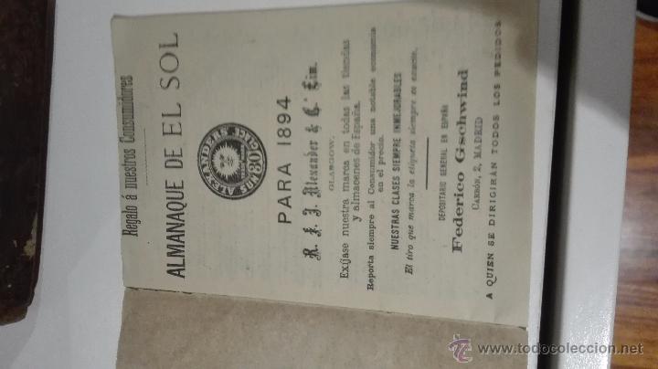 Libros antiguos: ALMANAQUE DEL SOL A&Ntilde;O 1894 (MUY RARO) - Foto 2