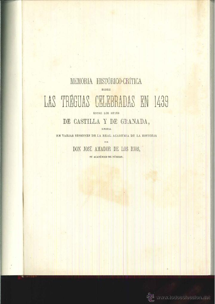 Livros antigos: MEMORIA HIST&Oacute;RICO-CR&Iacute;TICA DE LAS TR&Eacute;GUAS CELEBRADAS EN 1439.. Jos&eacute; Amador de los R&iacute;os