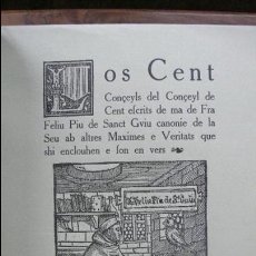 Libros antiguos: LOS CENT CONÇEYLS DEL CONÇEYL DE CENT. GENER, POMPEU [FRA FELIU PIU] 1932. EDICIÓ ESPECIAL.