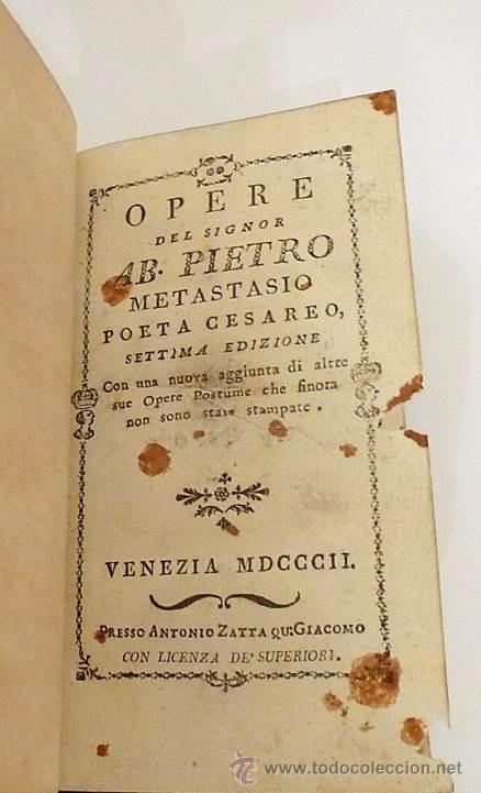 Libros antiguos: AB PIETRO, METASTASIO-OPERE DEL SIGNOR 1802 - Foto 2