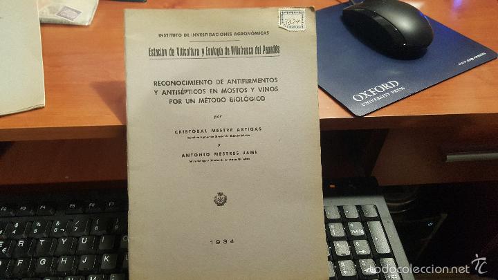 Livres anciens: Reconocimiento de antifermentos y antisepticos en mostos y vinos.., por mestre y mestres, 1934
