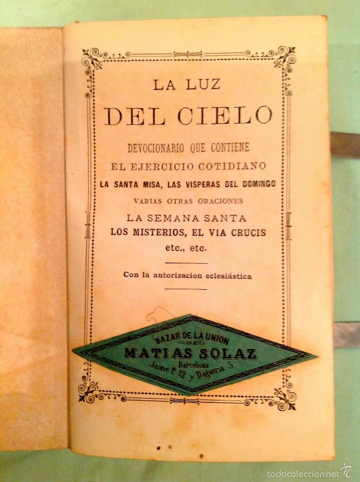 Libros antiguos: La Luz Del Cielo Antiguo Devocionario A&ntilde;o 1890 - Foto 2