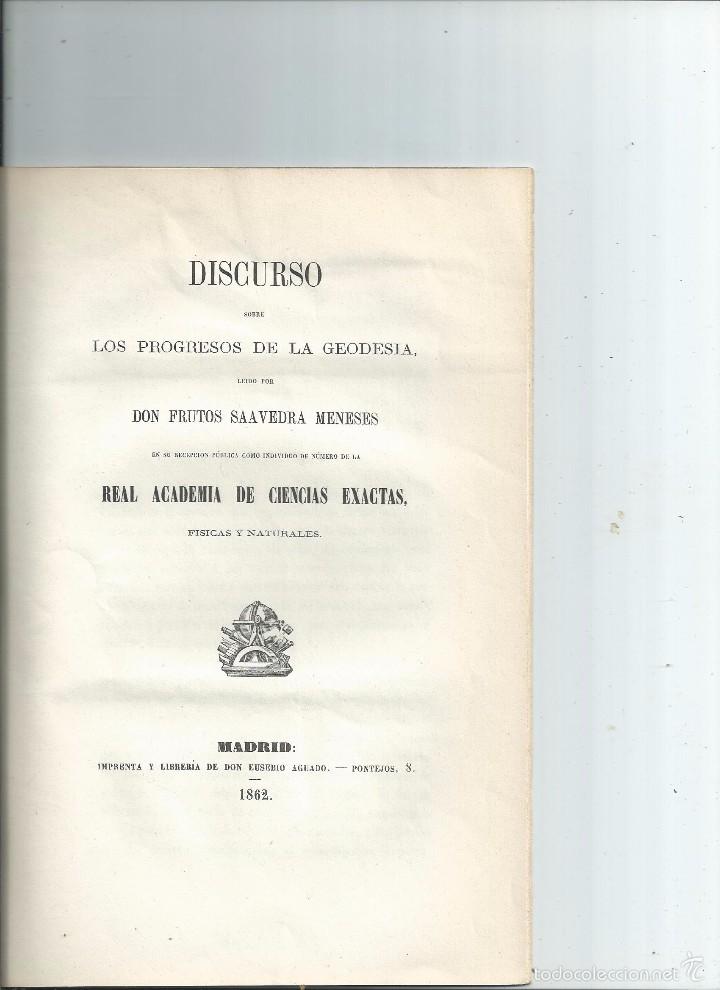 Libros antiguos: 1862 - Los progresos de la Geodesia - CORONEL FRUTOS SAAVEDRA MENESES - Galicia