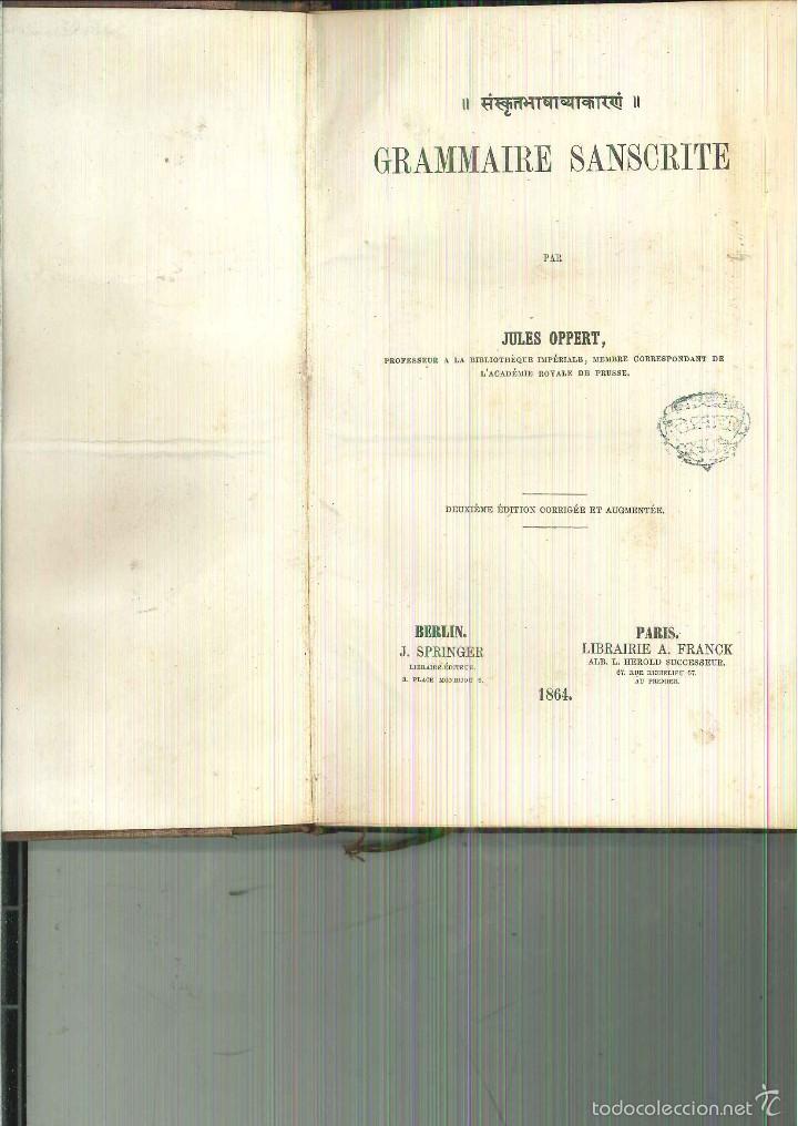 Libros antiguos: GRAMMAIRE SANSCRITE. Jules Oppert - Foto 1
