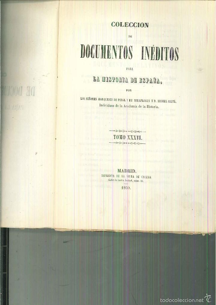 Old books: COLECCI&Oacute;N DE DOCUMENTOS IN&Eacute;DITOS PARA LA HISTORIA DE ESPA&Ntilde;A. TOMO XXXVI.