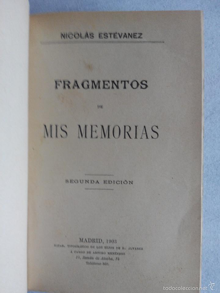 Libros antiguos: Fragmentos de mis memorias. Nicolas Estevanez - Foto 1