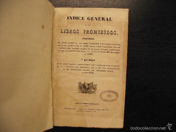 Libros antiguos: INDICE GENERAL DE LOS LIBROS PROHIBIDOS, 1844 - Foto 1