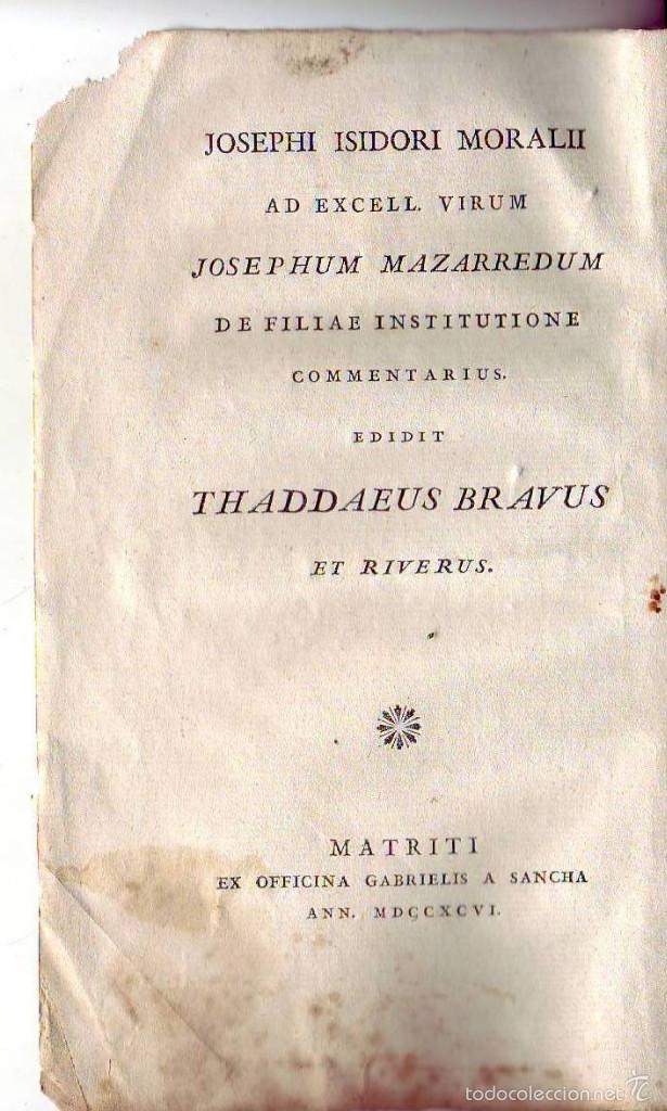 Libros antiguos: comentario de d. joseph isidoro - 1796 - Foto 2